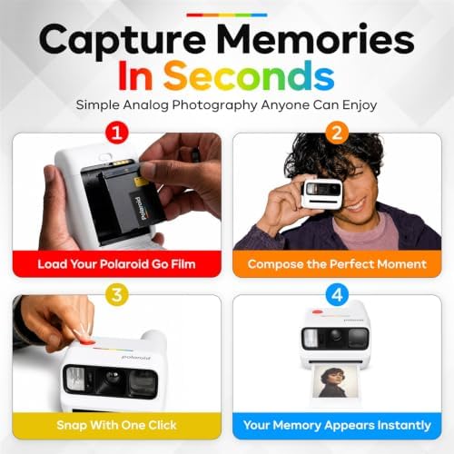 Polaroid Go Generation 3 Instant Film Camera Bundle with Go Color Film 16 Exposures, Protective Hard Case, Wrist Strap & Accs. for Instant Photography (White) - Image 3