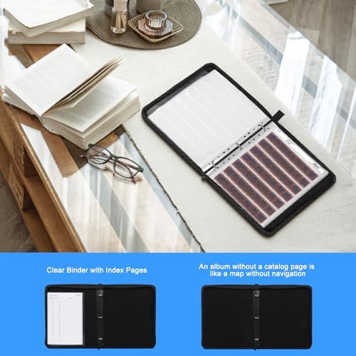 eTone Film Negative Storage Box, PU Leather 3-Ring Binder Album, Gold Foil, 13.18x7.08x1.96 Inch, Velvet Lined for 35mm 120 4x5 8x10 Negatives (Blue) - Image 7