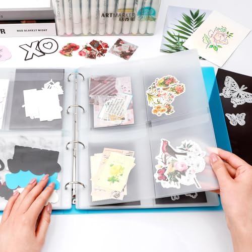 A4 Dies and Stamps Storage Book Binder Folder, Page Protectors Pockets Inserts Organizer for Cutting Dies Stencil Album Stamp Crafts, 1Pcs Blue Storage Book Cover & 20 Inserts with 1/2/3/4 Pockets - Image 6