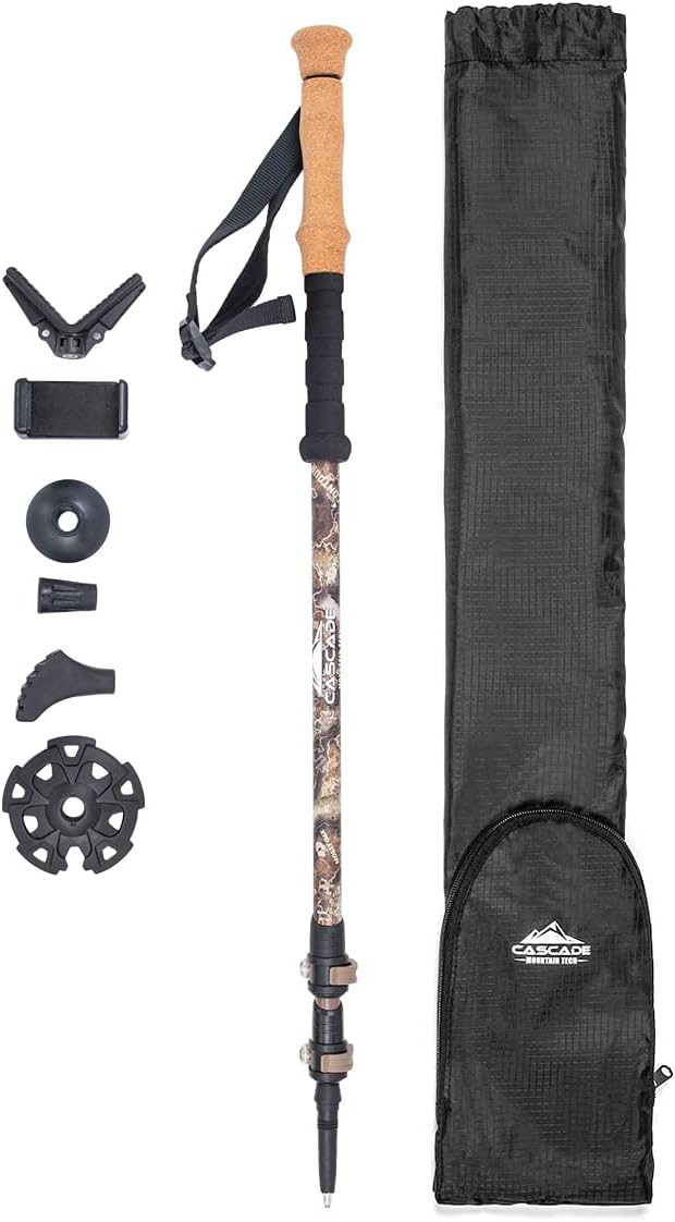 Cascade Mountain Tech Trekking Poles - Carbon Fiber Monopod Walking or Hiking Sticks with with Accessories Mount and Adjustable Quick Locks by CascadeMountainTech
