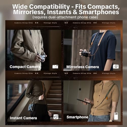 PGYTECH Camera Shoulder Strap Slim Vintage Style, Leather, Quick Release - Image 2