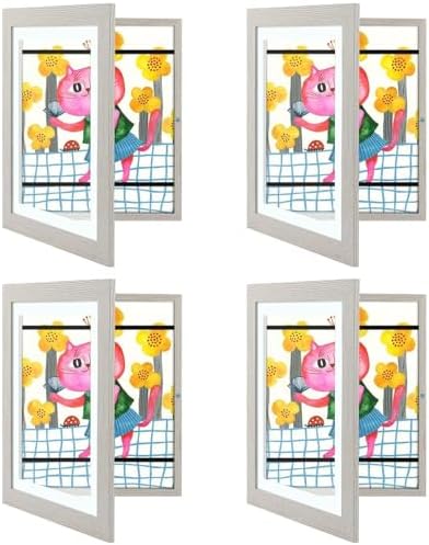 4 Pack 10x12.5 Front-Opening Kids Artwork Frames Changeable (Grey) by GoldenStateArt