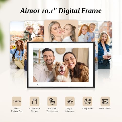 Digital Picture Frame 10.1 Inch Digital Photo Frame 32GB Storage, WiFi Picture Frame with1280x800 IPS Touch Screen, Auto-Rotate Photo Frame Share Your Photos and Videos via AiMOR App, Black - Image 2