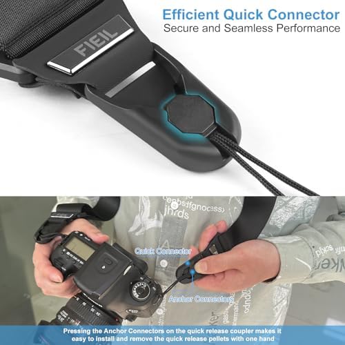 FIEIL Camera Strap with Quick Release Plate, Universal Camera Strap with Quick Release and Connection, Smooth and sturdy, Equipped with Comfortable Silicone Shoulder Pad, Strap Width 1.5''(3.8cm) - Image 5