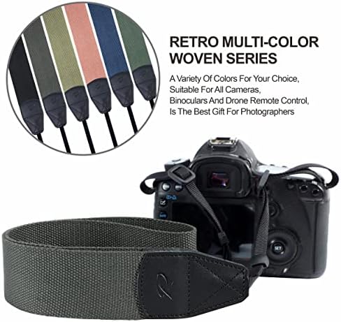 Padwa Lifestyle Grey Camera Strap - 2" Wide Genuine Leather Ends Camera Straps for Photographers, Vintage Cotton Woven Strap with Camera Quick Release Clips fits All Cameras and Binoculars - Image 5