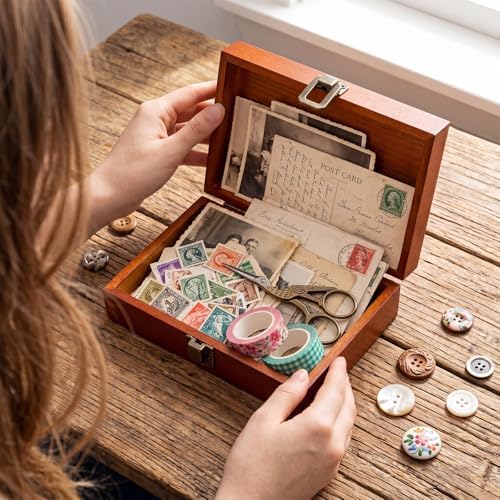 SiliFine Small Wooden Photo Storage Box Keepsake Box, Maple Red - Image 5