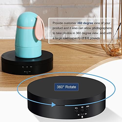 Hicarer 360 Rotating Display Stand Turntable USB Powered, Black, Mirror - Image 5