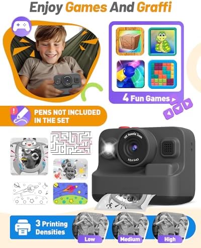 Yehtta Kids Camera Instant Print, Dual-Lens Selfie Camera for Kids, Black - Image 5