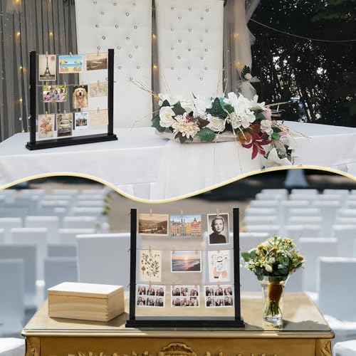 Cinnvoice Desk Photo Display Board with Clips Wooden Photo Holder for Table Picture Collage Board Tabletop Black Collage Frame Picture Postcard Display Stand Classroom Wedding Anniversary Home Decor - Image 5