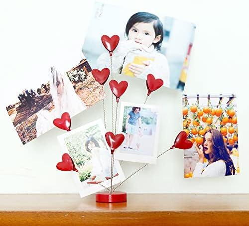 8-Branch Family Tree Picture Frame Holder, Card Photo Clips Holder Desk Stand for Memo Paper Note Photo Christmas Wedding Card Display (Red Heart) - Image 3