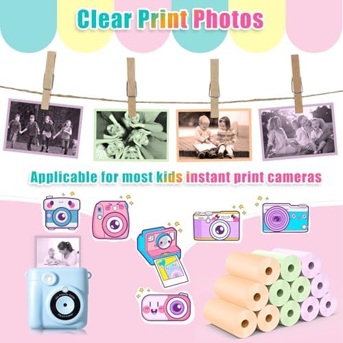 12 Rolls Kids Instant Camera Thermal Print Paper Refill - 3 Colors (Purple, Orange, Green) Compatible with Most Children Instant Print Cameras - Paper Only - Image 4