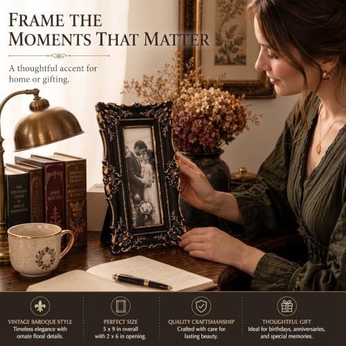Wonderjune 1 Pack 2 x 6 Inch Vintage Black Gold Photo Booth Frames - Image 6