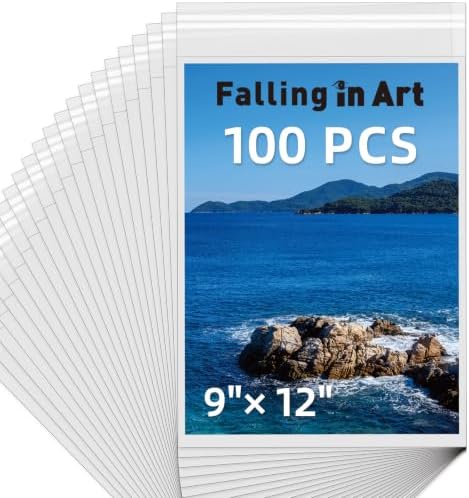 Falling in Art 100 Pack Acid Free Crystal Clear Sleeves Bags for 9x12 by FallinginArt