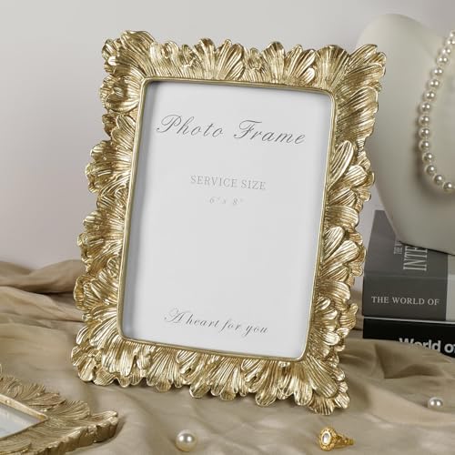 Cuspin 6x8 Picture Frame Gold Vintage Palm Leaf Textured Resin Frame - Image 2
