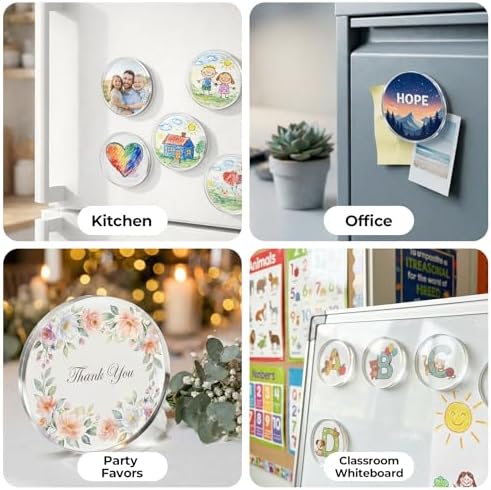 24 Pack Clear Acrylic Fridge Magnets, Blank Round Photo Insert Magnets DIY Picture Frames for Refrigerator, Whiteboard, Home Office Organization & Custom Gifts - Image 5