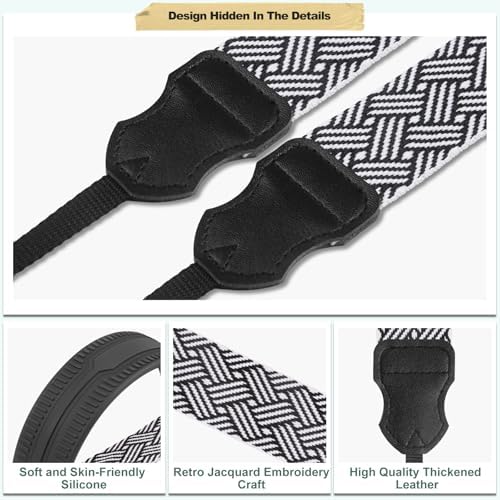 FIEIL Neck Strap Silicone Camera Straps - Padded Camera Strap, 1.5" Wide Adjustable Neck Strap - Compatible with Canon, Nikon, Sony, and More DSLR and Mirrorless Cameras (Black and White Stripes) - Image 3