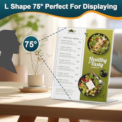 12 Pack Acrylic Sign Holder 8.5x11 Inches, Clear Plastic Table Paper Display Stand, L-Shape Vertical Menu Holder Stand, Clear Picture Photo Flyer Display Stand for Restaurants, Store, Office Desktop - Image 5
