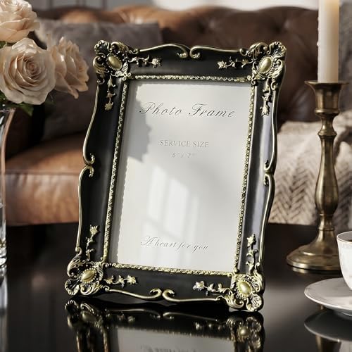 Cuspin 5x7 Picture Frame Black and Gold Vintage Ornate Resin Frame - Image 3