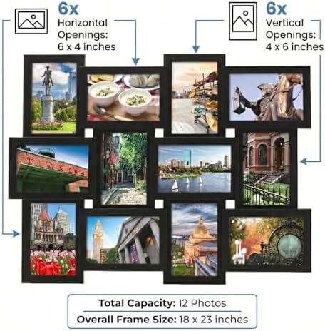 MELANNCO Collage Picture Frame 18x23 Inch Black - Holds 12 Photos in 4x6 and 6x4 Formats - Wall Display for Home Decor, Horizontal or Vertical Hanging - Image 2