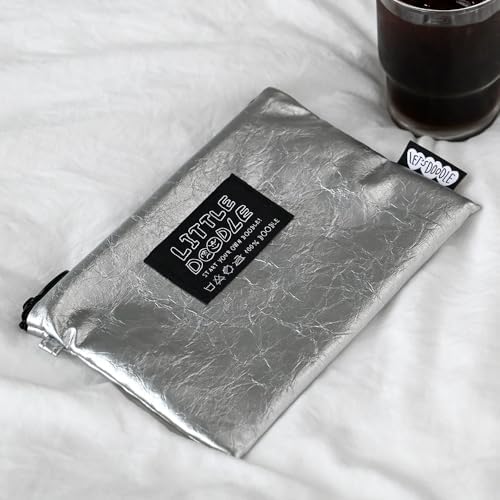 Monolike Little Doodle Flat Pouch, Silver - Makeup Bag, Cosmetic Bag, Travel Bag, Toiletry Bag, Organizer, Storage Bag - Image 5