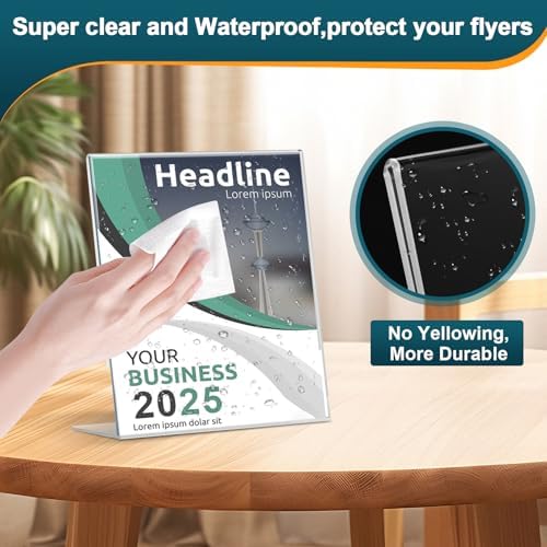 Acrylic Sign Holder 5x7 Inches, 16 Pack Clear Plastic Table Paper Display Stand, L-Shape Vertical Menu Holder Stand, Clear Picture Photo Flyer Display Stand for Restaurants, Store Show, Office Desktop - Image 2