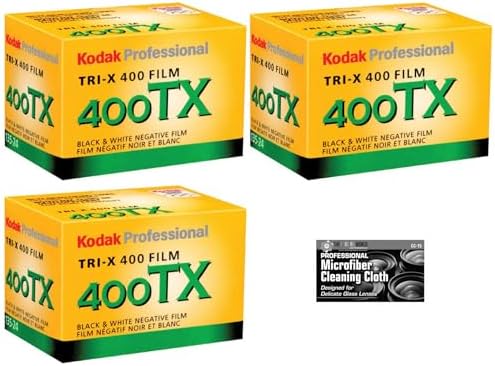 Kodak Professional Tri-X TX 400 Black and White Negative Film (35mm Roll Film, 24 Exposures) - 3-Pack with Cleaning Cloth by The+Imaging+World