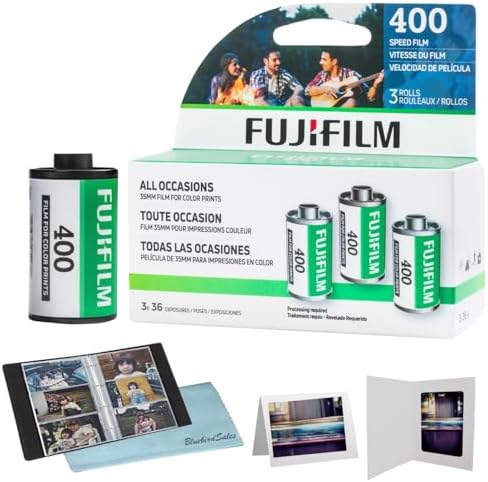 FUJIFILM 400 Color Negative Film (35mm Roll Film, 36 Exposures, 3-Pack) + BluebirdSales Photo Album, Photo Frames (10 Frames) + Microfiber Cleaning Cloth by FUJIFILM