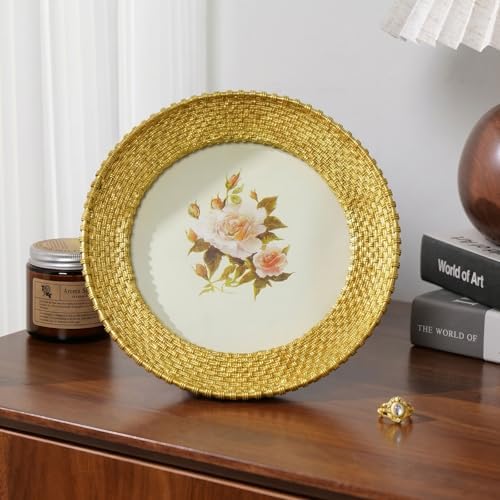Cuspin 6x6 Round Gold Picture Frame, Vintage Woven Circle Photo Frame - Image 3