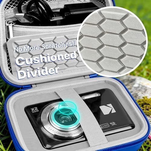Comecase Hard Camera Case for KODAK PIXPRO FZ55 FZ45, Shockproof Digital Camera Bag with Accessory Mesh Pocket, Small Vlogging Camera Case, Portable Travel Carrying Pouch for All Ages, Blue - Image 3