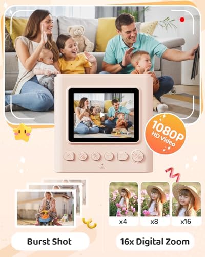 TIATUA Kids Instant Print Camera, 1080P HD Video Digital Toy, Brown - Image 4