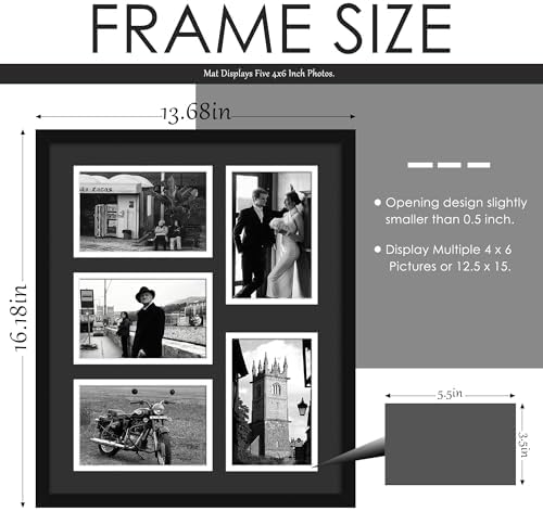DUENPY 12.5x15 Collage Frame For 5 4x6 Photos Black Mat - Image 2