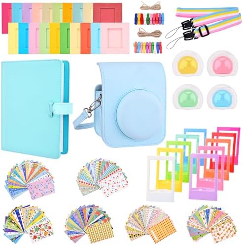 Sunmns Mini 12 Instant Camera Accessories Kit, Accessory Bundle Compatible with Instax Mini 12 Instant Camera, Include Case, Album, Stickers, Photo Frames, Paper Frame, Filters, Strap (Blue) by Sunmns
