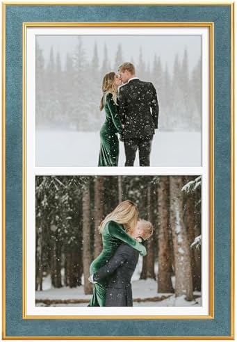 Suede 11x17 Picture Frame Display 2 Opening Double 8x10 Picture Frames Collage Wall Decor with Mat,Multi Photo Frame for Plexiglass,Wall Decor,1Pack,Blue - Image 3