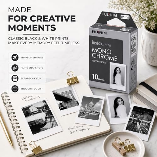 FUJIFILM Instax Mini Monochrome Instant Film (20 Shots) + 4 AA Batteries + BluebirdSales Microfiber Cleaning Cloth – Creative Photography Bundle (20 Shots Monochrome) - Image 3