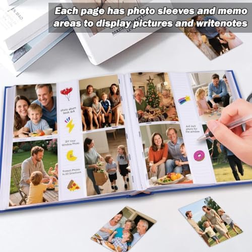 600 Pocket 4x6 Photo Album with Writing Space, Linen Cover, Blue - Image 4