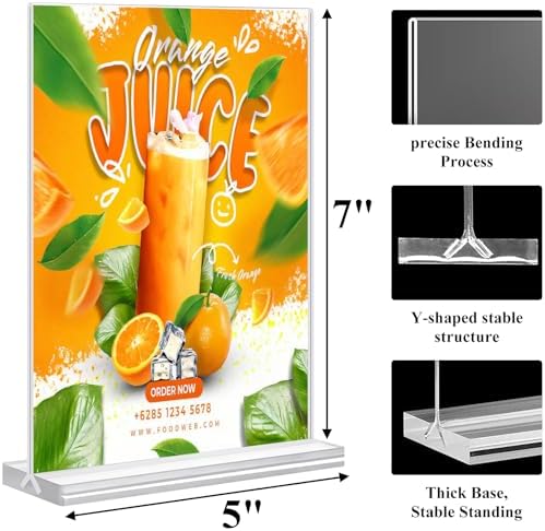 Acrylic Sign Holder 5x7,6 Pack Clear Plastic Table Display Vertical Double-Sided Desktop Display Stand Paper Holder Clear Table Sign Holder for Menu ad Frame Suitable Restaurants Meeting Office Store - Image 5