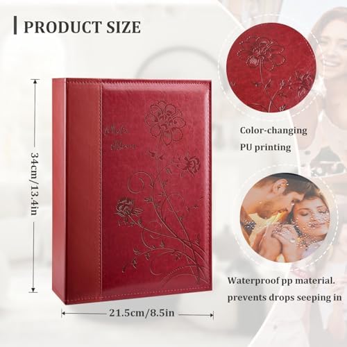 Artmag Photo Album 4x6 300 Photos, Extra Large Capacity Leather Cover Wedding Family Photo Albums Holds 300 Horizontal 4x6 Photos(Red) - Image 2