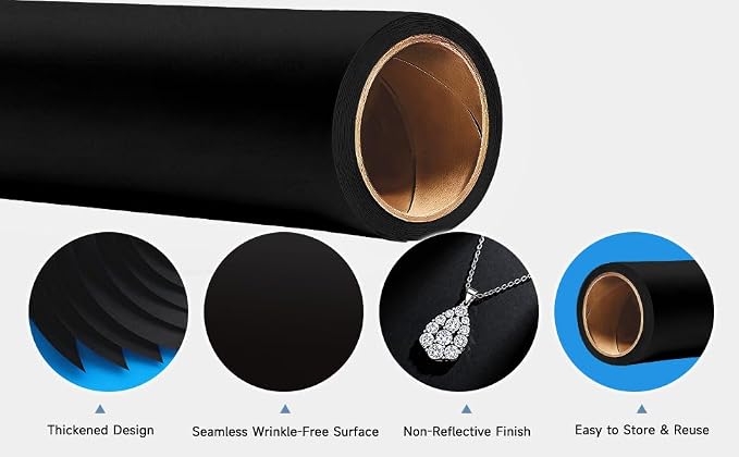 YSKE-Seamless Black Paper Backdrop Roll for Photography, Photo Background, and Photoshoot Cover–Roll of Paper with Backdrop Cover for Background Stand,Thick Anti-Wrinkle Matte(53''x16.4' Black) - Image 4