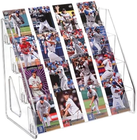 CELSOL Upgraded 4 Tier Acrylic Card Display Stand, Clear Display for Greeting Cards, Sports Cards, Postcards, Stickers & Brochures, Easy Snap-On, Increased Height & Thickness for Better Presentation (4 Tier 1 Pack) by Unknown