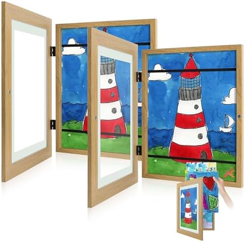 2 Pack 9x12 Front-Opening Kids Artwork Frames Changeable (Brown) by GoldenStateArt