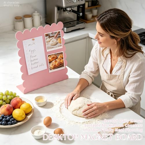 1PCS Cute Pink Scalloped Magnetic Desktop Desk Stand Board, Decorative Magnetic Display Board with Stand, Desktop Magnet Board for Memos Photos, Magnet Board Display and Magnetic - Image 4