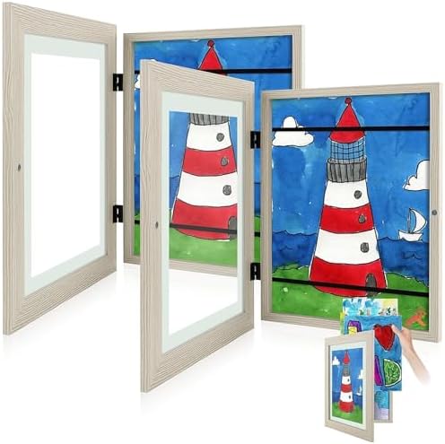 2 Pack 9x12 Front-Opening Kids Artwork Frames Changeable (Grey) by GoldenStateArt