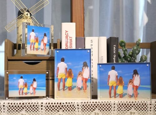 Meetu 5 Pack Acrylic Picture Frame 6x8,Clear Freestanding Double Sided 20mm Thickness Frameless Magnetic Photo Frames Desktop Display with Gift Box Package - Image 6
