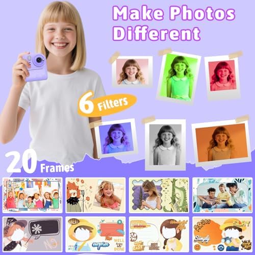 Okaloka Kids Instant Print Camera Toys,1080P HD Toddler Digital Video Camera,Christmas Birthday Gifts for Girls Boys Age 3-12 Year Old - TF Card Included (Purple) - Image 4