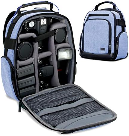 USA Gear Portable Camera Backpack for DSLR with Customizable Accessory Dividers, Weather Resistant Bottom and Comfortable Back Support - Compatible with Canon, Nikon, Sony, Fujifilm, and More (Blue) by USAGEAR