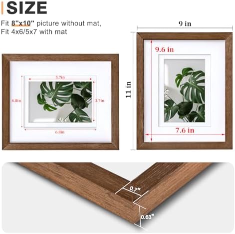 Egofine 8x10 Picture Frames Set of 4, Made of Solid Wood Covered by Plexiglass 4x6 and 5x7 with Mat or 8x10 without Mat, for Table Top Display and Wall Mounting Photo Frame,Walnut Brown - Image 3