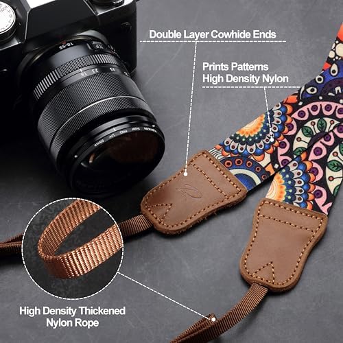 Padwa Lifestyle Camera Strap - 1.5" Soft Nylon Print Crazy Horse Cowhide Head Camera Straps for Photographers and All Cameras,Cute Adjustable Vintage Woven Strap for Adults & Kids(Bohemian Bloom) - Image 3