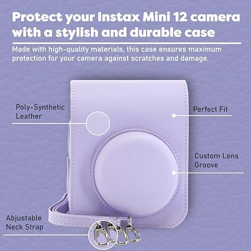Fujifilm Instax Mini 12 Instant Camera Bundle with Fujifilm Instax Mini Instant Film Value Pack (60 Sheets) with Accessories Including Protective Case, Strap, Photo Album (Lilac Purple) - Image 4