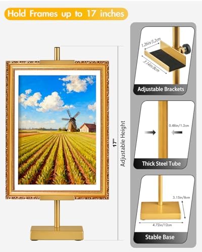 Rofio Gold Easel, 17" Adjustable Tabletop Picture Frame Stand for Signs - Image 2