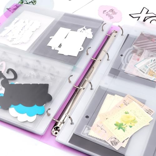 A4 Dies and Stamps Storage Book Binder Folder, Page Protectors Pockets Inserts Organizer for Cutting Dies Stencil Album Stamp Crafts, 1Pcs Purple Storage Book Cover & 20 Inserts with 1/2/3/4 Pockets - Image 6